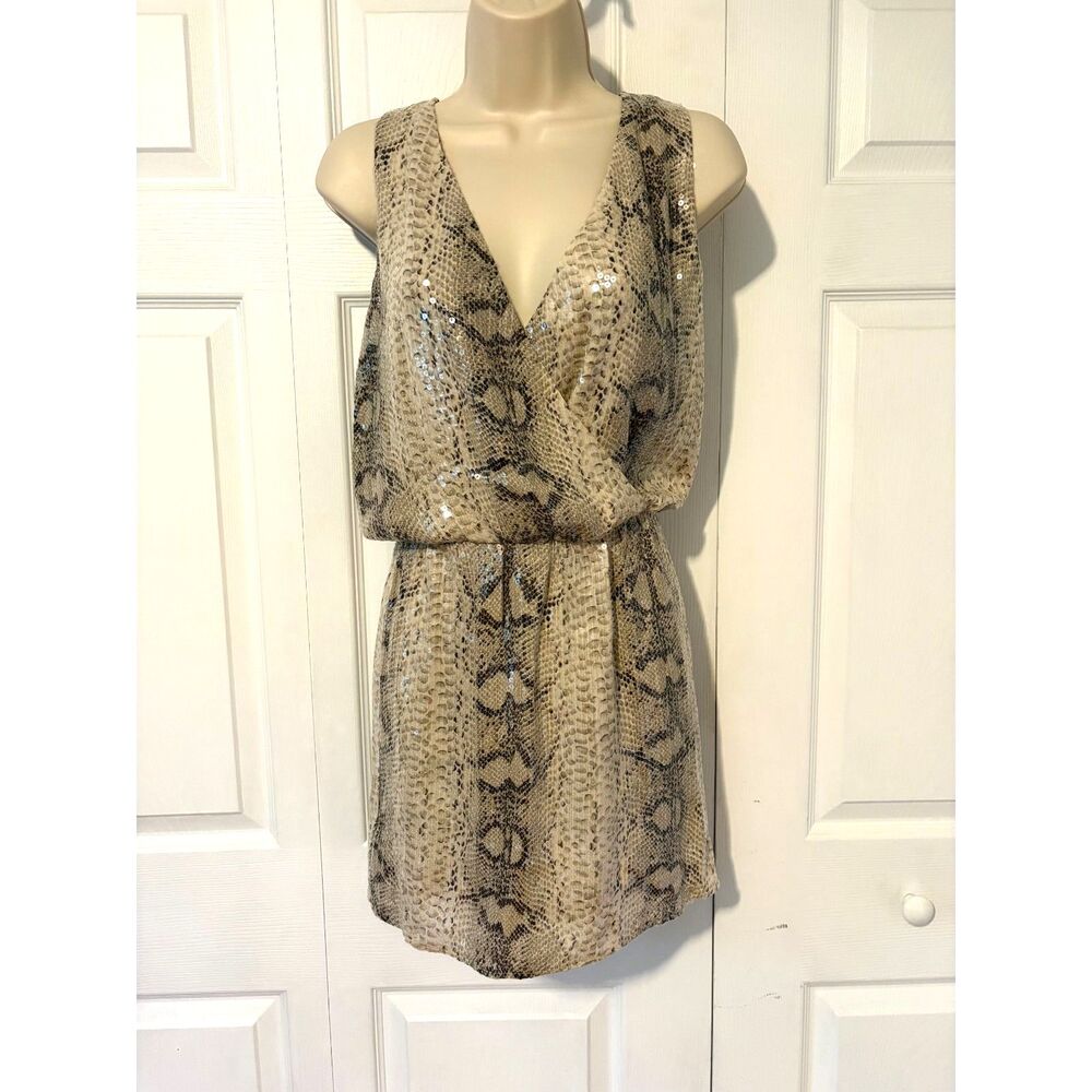 Parker Snakeskin Sequin Silk Wrap Cocktail Dress Size Medium Holiday Y2K Vegas